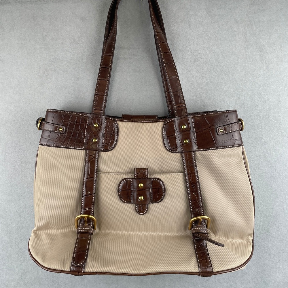 Vintage Y2K Maxximum Taupe Microfiber Tote Bag Brown Embossed Crocodile Trim New